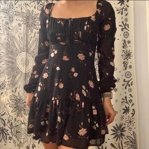 Garage Tiered Chiffon Dress - Jet Black Floral Sz L